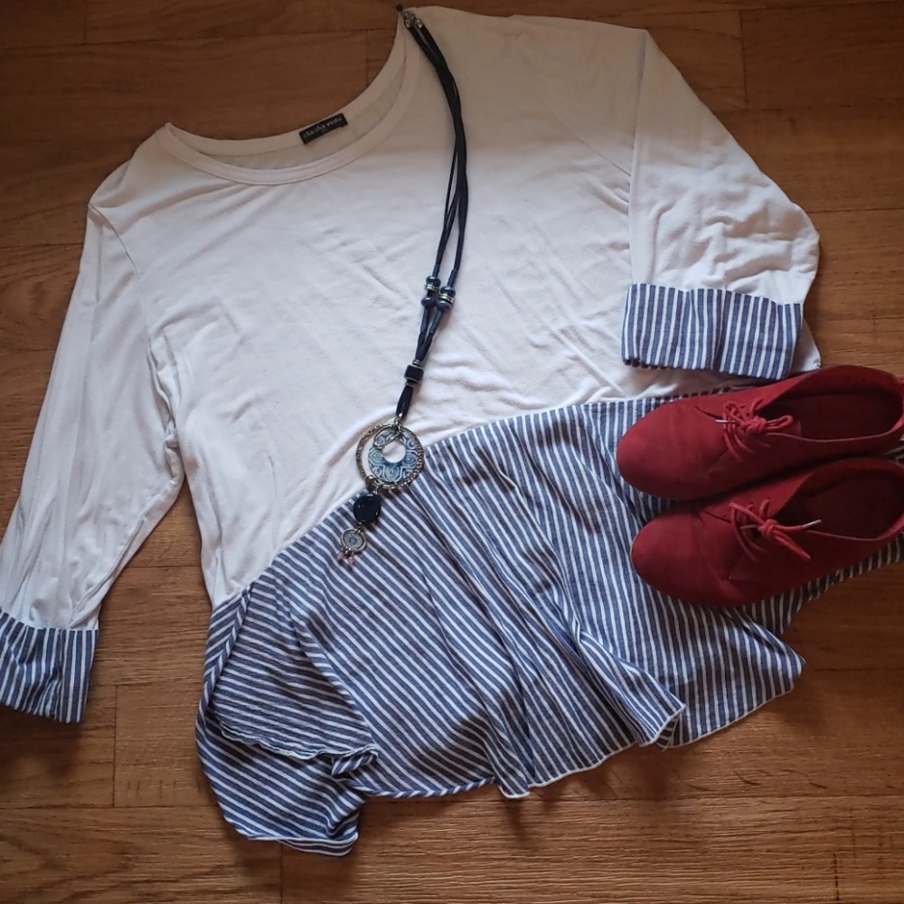 Chic Peplum Blouse w/ Stripes